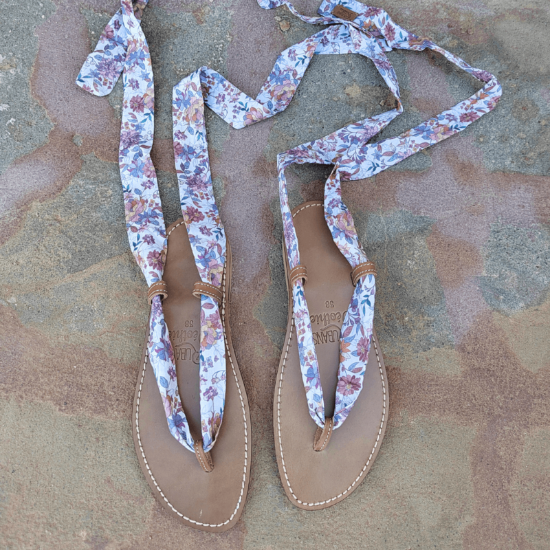 Sandales en cuir pour femmes - CLASSICO avec rubans couleurs douces- Déothie sandales